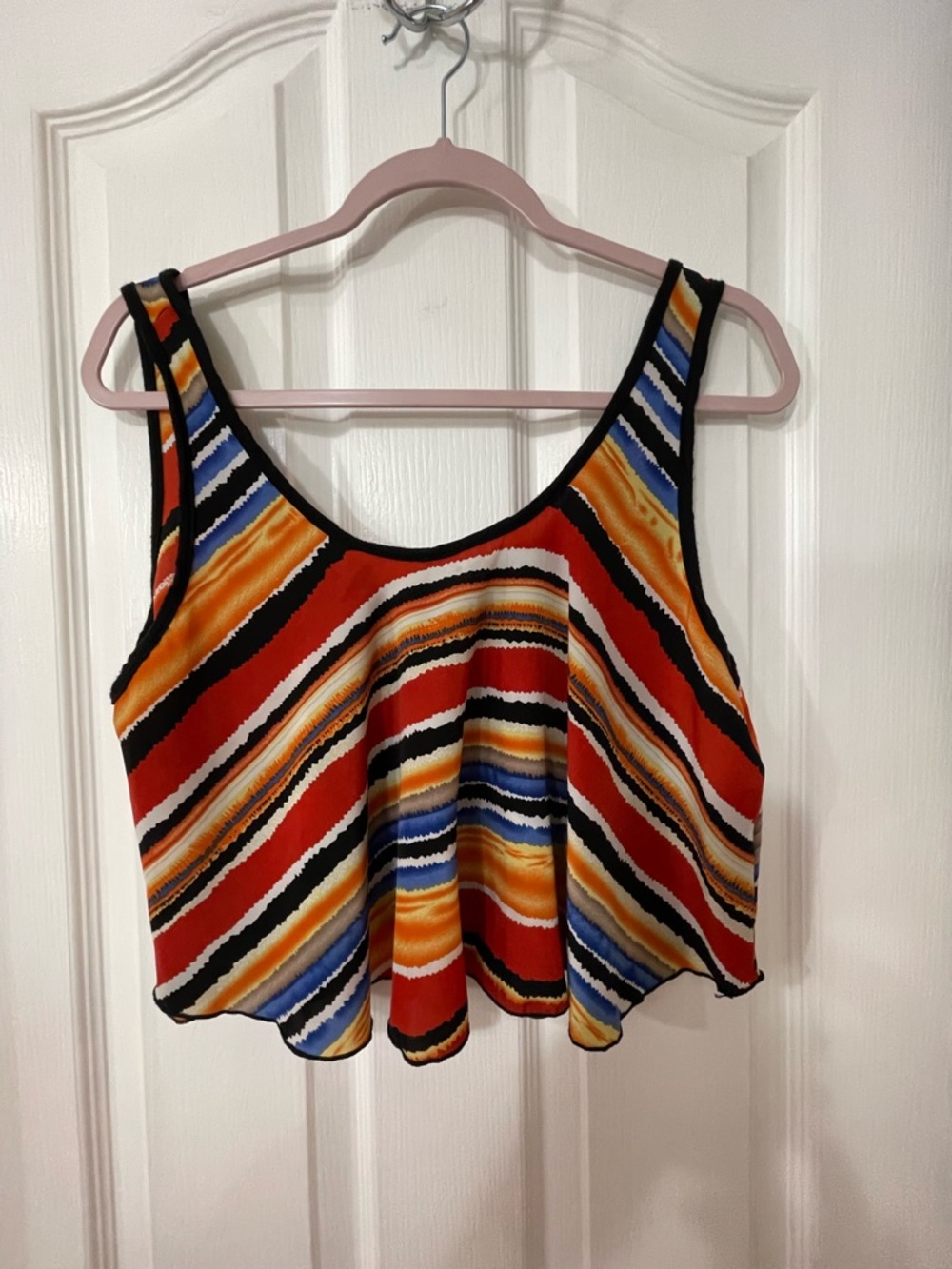 Poetry Striped Cropped Tank Top in Red, Orange & Blue